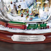 Load image into Gallery viewer, The Bradford Exchange Thomas Kinkade White Christmas Masterpiece Edition Genuine Crystal Snowman Figurine Decoration Features Miniature Illuminated Village and Miniature Moving Train 10"-Inches - RCE Global Solutions