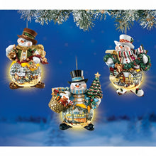 Load image into Gallery viewer, The Ashton-Drake Galleries Memories of Christmas Snowman Ornament Collection Issue #1 Set of 3 Christmas Decoration by Thomas Kinkade 4-inches - RCE Global Solutions