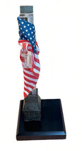 Load image into Gallery viewer, The Bradford Exchange Our Faith Endures Sculpture Collection Issue #6 Tribute to the World Trade Center Cross Crystal Clear Resin Handcrafted Illuminated American Flag and Gloss-Black Base Heirloom-Quality Artwork with Etched Silver Title Plaque 10-inches - RCE Global Solutions