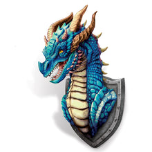 Load image into Gallery viewer, The Bradford Exchange Mystic Legends Illuminated Dragon Collection Bahamut Wall Sculpture Blue Dragon Head Bust Hand-Painted Fantasy Wall Art with Glowing LED Mouth and Spine Shield Mount 9-inches