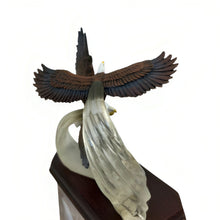Load image into Gallery viewer, The Bradford Exchange King's Domain Illuminated Eagle Sculpture Wildlife Art Lustrous Acrylic Tower with Hidden Bulbs Handcrafted Walnut-Stained Base Eagles Riding a Gust of Crystalline from Illuminations Of Majesty Collection Issue #2 by Ted Blaylock 12" - RCE Global Solutions
