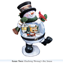 Load image into Gallery viewer, The Bradford Exchange Thomas Kinkade Snow Bellies Snowglobe Collection Issue #2 “Dashing Through The Snow” Illuminated Snowman Village Scene 7-inches
