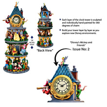 Load image into Gallery viewer, The Bradford Exchange Disney Classics Clock Tower Sculpture Collection Issue #2: Peter Pan with Working Clock Hand-Painted 360 Degree Stacked Sculpture Featuring Mickey Mouse Minnie Goofy and Pluto Collectible Decor Tower Measures 14-inches