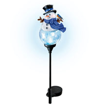 Load image into Gallery viewer, The Bradford Exchange Snowman Solar Path Light Sculpture Collection Issue #4: Let it Snow Handcrafted Crackle Glass Christmas Outdoor Decor by Dona Gelsinger 30.5-inches