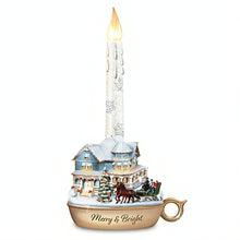 Load image into Gallery viewer, The Bradford Exchange Lights of the Season Candle Collection Issue #1 Merry and Bright Holiday Flameless Candles with Heartwarming Sculptures Hand-painted Christmas Decor by Thomas Kinkade 9-inches