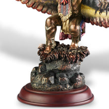 Load image into Gallery viewer, The Bradford Exchange Spirit of the Warrior Bronze Sculpture Collection Issue #3 Visions of Flight Native American-Inspired Cold-Cast Bronze with Chuck Ren Warrior Portrait and Mahogany Base 8-Inches