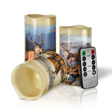 Load image into Gallery viewer, The Bradford Exchange ‘Let Your Spirit Be Free’ Stag Flameless Candle Set Wildlife Art Candle Trio by Martin Ridley with Remote & Bronze-Tone Stands 11-inches