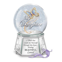 Load image into Gallery viewer, The Bradford Exchange Daughter You Are Strong Beautiful And Loved Mirrored Musical Butterfly Glitter Globe 6-inches - RCE Global Solutions