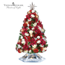 Load image into Gallery viewer, The Bradford Exchange Thomas Kinkade Home For The Holidays LED Lit Floral Christmas Tree Kinkade Art Crystal Vase Tabletop Decorations with Always in Bloom™ Handcrafted Poinsettias Carnations Mums 14" - RCE Global Solutions