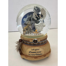 Load image into Gallery viewer, The Bradford Exchange Mystical Dreams Illuminated Musical Glitter Globe Collection Issue #5 "Nocturnal Guardian" Wolf Maiden Snow Globe Handcrafted Decor with LED Lights by Robin Koni 5-Inches