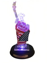 Load image into Gallery viewer, The Bradford Exchange Freedom's Light Endures Sculpture Collection Issue #2 Illuminated Handcrafted Crystal-Clear Resin Statue of Liberty with Real Fabric American Flag Patriotic Changing Colors Glossy Black Base with Etched Silvery Title Plaque 8-inches - RCE Global Solutions