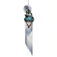 Load image into Gallery viewer, The Bradford Exchange Call of the Wild Wind Chime Handcrafted Sculptural Wolves & LED-Lit Moonlit Waterfall Wind Chimes with Captivating Multi-Sensory Experience and UV-Coated for Outdoor Display by Al Agnew 4.5" W x 18" L-inches - RCE Global Solutions