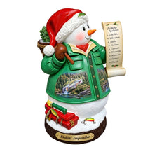 Load image into Gallery viewer, The Bradford Exchange Fishin' Impossible Collection Issue #4 Merry Fishman Snowman Figurine by Al Agnew, with Fishing Tackle Box and Fishing Hotspots Scroll, Holiday Decor 7.5 inches