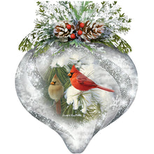 Load image into Gallery viewer, The Bradford Exchange Winter Wildlife Ornament Collection Issue #1 Winter Pair and Chickadees and Pinecones Handcrafted Glass Ornaments with Frosted Finish, LED Illumination & Festive Accents Christmas Decorations by Hautman Brothers 4-Inches - RCE Global Solutions