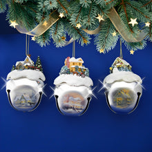 Load image into Gallery viewer, The Ashton-Drake Galleries Winter Sleigh Bells #7 Ornament Collection Set of 3 Christmas Decoration by Thomas Kinkade 3-inches - RCE Global Solutions