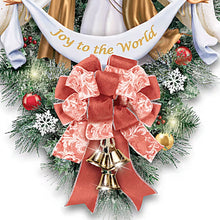 Load image into Gallery viewer, The Bradford Exchange Heavenly Angel Wreath Pre-Lit Teardrop Christmas Wreath with Sculpted Angel LED Lights 24-Hour Timer Joy to the World Banner Religious Christmas Decor 24-Inch