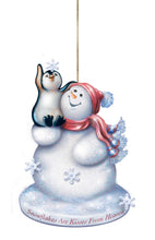 Load image into Gallery viewer, The Bradford Exchange Dona Gelsinger The Warmth of Christmas Ornament Collection Issue #1 Illuminated Snowman with Penguin Pals Set of 2 4.5-inches - RCE Global Solutions