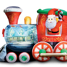 Load image into Gallery viewer, The Bradford Exchange Thomas Kinkade Studios Joyful Inflatable Holiday Train Lights Up Christmas Decor Lighted Santa with Holiday Artwork All Weather Nylon Includes Stakes and Tethers 12 Foot Long