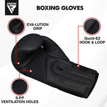 Load image into Gallery viewer, RDX Boxing Gloves for Men, Maya Hide Leather, Muay Thai & MMA Sparring Training, Kickboxing Heavy Bag, Focus Mitts, Ventilated Palm Black