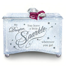 Load image into Gallery viewer, The Bradford Exchange My Daughter Sparkle And Shine Personalized Music Box Engravable Glass Keepsake with Filigree Design Plays 'You Are So Beautiful' Heart Charm Includes Poem Card 3.75" L x 3.5" H - RCE Global Solutions