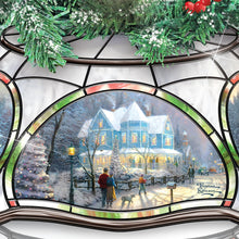 Load image into Gallery viewer, The Bradford Exchange Thomas Kinkade Warm Glow Of Christmas Floral Holiday Tree Decoration with Stained Glass Illuminated Artwork Base Poinsettas Silver Ornaments Garland and Timer LED Lit 18-Inches - RCE Global Solutions