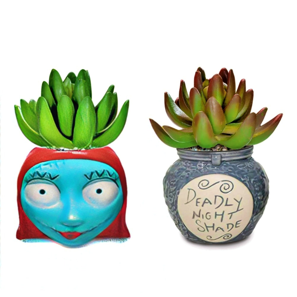nightmare before christmas succulent pots The Bradford Exchange Disney Tim Burton's The Nightmare Before Christmas  Succulent Sculpture Collection Issue #2: NightShade and Sally Handcrafted
