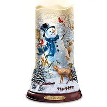 Load image into Gallery viewer, The Bradford Exchange Love Flameless Candles With Snowflake Projectors Flurries of Light Candle Collection Issue #1 Hand-Cast and Hand-Painted Miniature Landscape with Glittery Snow-Covered Forest Christmas Decoration by Dona Gelsinger 6.5-inches - RCE Global Solutions