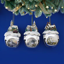 Load image into Gallery viewer, The Ashton-Drake Galleries Winter Sleigh Bells #14 Ornament Collection Set of 3 Christmas Decoration by Thomas Kinkade 3-inches - RCE Global Solutions