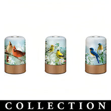 Load image into Gallery viewer, The Bradford Exchange Joyful Bluebird Garden Visitors Lamp Collection Issue #3 Illuminated Songbird with Touch-Activated LED Lights and Adjustable Intensity Rechargeable Battery and Charger Included by Hautman Brothers 3.5" W x 5.75" H - RCE Global Solutions