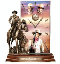 Load image into Gallery viewer, The Bradford Exchange John Wayne Desk Clock Western Bronze Sculptural Collectible Crafted & Richly Detailed with Quartz Movement Americana Home Decor 10-inches