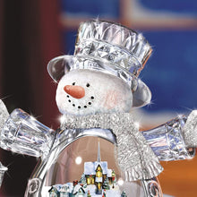 Load image into Gallery viewer, The Bradford Exchange Thomas Kinkade White Christmas Masterpiece Edition Genuine Crystal Snowman Figurine Decoration Features Miniature Illuminated Village and Miniature Moving Train 10"-Inches - RCE Global Solutions