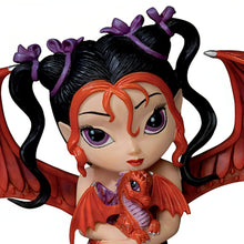 Load image into Gallery viewer, The Hamilton Collection Ruby Fairy Figurine Darling Fairy and Baby Dragon Duo Handcrafted in Artists Resin Hand-Painted with Vibrant Colors Intricate Details Big Purple Eyes and Bright Red Accents by Jasmine Becket-Griffith 4-inches - RCE Global Solutions