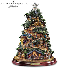 Load image into Gallery viewer, Hawthorne Village Thomas Kinkade Glory To The Newborn King Nativity Christmas Tree Religious Decoration Illuminates 40 Sculpted Characters tells Story of Jesus Birth Plays Song Silent Night 16"-Inches - RCE Global Solutions