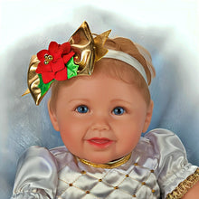 Load image into Gallery viewer, The Ashton-Drake Galleries My First Christmas Baby Doll Collection Issue #2: "Holly" Handcrafted Doll with Limbs Emerald Velvet Dress with Satin Yoke and Golden Faux Pearls and Keepsake Gold-Toned Ornament Picture Frame Realistic Design by Ping Lau 17" - RCE Global Solutions