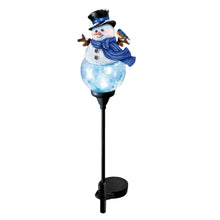 Load image into Gallery viewer, The Bradford Exchange Snowman Solar Path Light Sculpture Collection Issue #4: Let it Snow Handcrafted Crackle Glass Christmas Outdoor Decor by Dona Gelsinger 30.5-inches