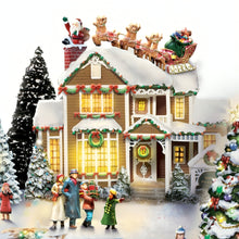 Load image into Gallery viewer, The Bradford Exchange Up On the Housetop Thomas Kinkade Sounds of The Season Village Collection Issue #1 Hawthorne Village Division with LED Lights and Melodies Handcrafted Holiday Village Christmas Decoration Includes FREE Family Figurines - RCE Global Solutions