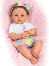 Load image into Gallery viewer, The Ashton - Drake Galleries One of a Kind Katherine Baby Doll So Truly Real® Collectible with RealTouch® Vinyl Hand-Rooted Hair Weighted Cloth Body & Unicorn T-Shirt by Ping Lau 18-Inches