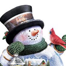 Load image into Gallery viewer, The Bradford Exchange Thomas Kinkade Snow Bellies Snowglobe Collection Issue #2 “Dashing Through The Snow” Illuminated Snowman Village Scene 7-inches