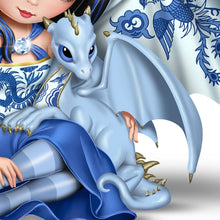 Load image into Gallery viewer, The Hamilton Collection Perfect Romance The Blue Willow Collection Issue #1 Hand Crafted & High Gloss Glaze with Genuine Swarovski Crystal Fairy Dragon Figurine by Jasmine Becket-Griffith 5.25-inches - RCE Global Solutions