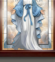 Load image into Gallery viewer, The Bradford Exchange Mary's Grace Wall Decor Self-Illuminated Stained Glass Featuring The Image Of The Blessed Mother "Hail Mary" with A Cherry-Finish Wooden Frame 18-Inches - RCE Global Solutions