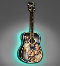 Load image into Gallery viewer, The Bradford Exchange Gold and Glitter Elvis Presley Guitar Sculpture with LED Backlighting Color-Changing Lights & TCB Logo by Acclaimed Painter Nate Giorgio 12-inches - RCE Global Solutions