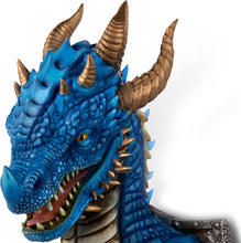 Load image into Gallery viewer, The Bradford Exchange Mystic Legends Illuminated Dragon Collection Bahamut Wall Sculpture Blue Dragon Head Bust Hand-Painted Fantasy Wall Art with Glowing LED Mouth and Spine Shield Mount 9-inches