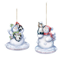 Load image into Gallery viewer, The Bradford Exchange Dona Gelsinger The Warmth of Christmas Ornament Collection Issue #1 Illuminated Snowman with Penguin Pals Set of 2 4.5-inches - RCE Global Solutions