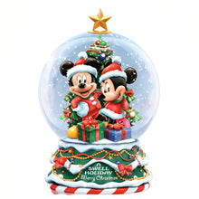 Load image into Gallery viewer, The Bradford Exchange Disney Mickey and Minnie Christmas Snow Globe A Swell Holiday Merry Christmas Miniature Snow Globe Collection Issue #1 Handcrafted and Hand-Painted with Dazzling Christmas Tree and Sculptural Star Topper 4-inches - RCE Global Solutions