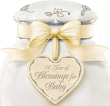 Load image into Gallery viewer, The Bradford Exchange "A Year of Blessings" Blessings For Baby Jar Porcelain Musical Wish Jar with 88 Brilliant Jewels and 365 Wish Cards 7.25-inches - RCE Global Solutions