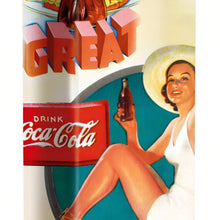 Load image into Gallery viewer, The Bradford Exchange COCA-COLA Floor Lamp Retro Summer Design Limited Edition Original Superior Quality Wrinkle-Resistant Fabric Shade Fun COCA-COLA Imagery on All Sides Sturdy Wood-Tone Base with Floor Pedal Switch Perfect Gift for COKE Fans 60-inches - RCE Global Solutions