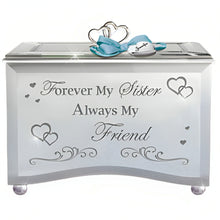 Load image into Gallery viewer, The Bradford Exchange Forever My Sister Always My Friend Mirrored Music Box Unique Musical Treasure with Beveled Edges Elegantly Etched Scroll and Heart Designs Loving Message Heart-Shaped Charm for Personalization Plays Always in My Heart 4" W - RCE Global Solutions