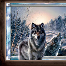 Load image into Gallery viewer, The Bradford Exchange Twilight Gathering Guardians of the Wild Wall Decor Collection Issue #1 Illuminated Stained-Glass Wolf Pack Series Expertly Fused Genuine Glass with Rustic Wooden Frame and Remote-Controlled LED Lighting by James Meger 8-inches - RCE Global Solutions