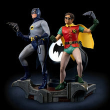 Load image into Gallery viewer, The Bradford Exchange BATMAN Classic TV Series Sculpture Masterpiece Handcrafted and Hand-Painted 1966-1968 TV Series Tribute with DYNAMIC DUO™ Atop GOTHAM CITY™ Police Department BAT-SIGNAL™ Illuminated Pose 10" W x 10" H x 7" D - RCE Global Solutions