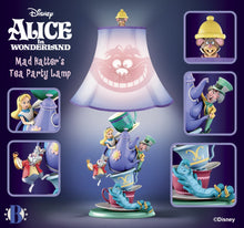 Load image into Gallery viewer, The Bradford Exchange Disney Alice in Wonderland Handmade Sculptural Mad Hatter's Tea Party Table Lamp With Appearing Disappeaing Cheshire Cat Shade 16"-Inches - RCE Global Solutions